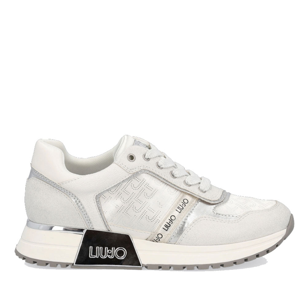 Scarpe Donna LIU JO linea Kiss 03 Sneakers con Inserti in Raso e Logo Stampato colore Bianco