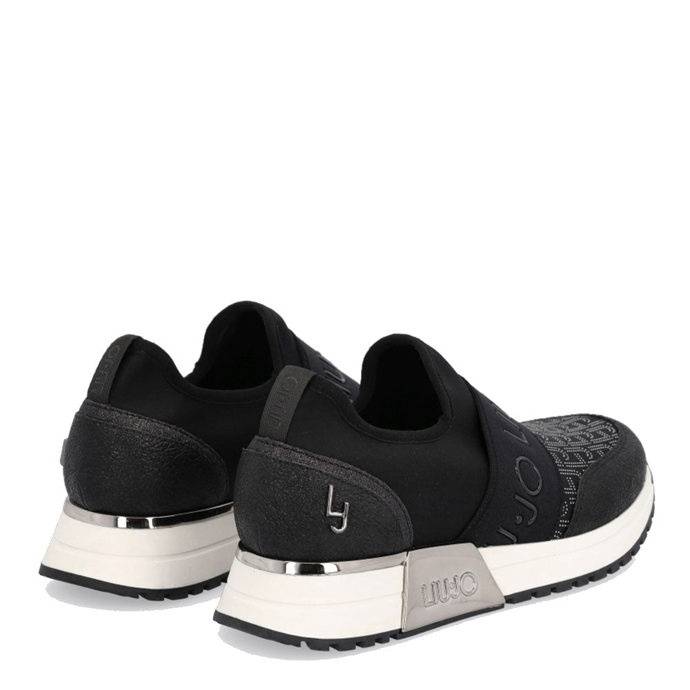 Scarpe Donna LIU JO linea Kiss 07 Sneakers Slip On in Tessuto Stretch con Glitter e Raso Nero