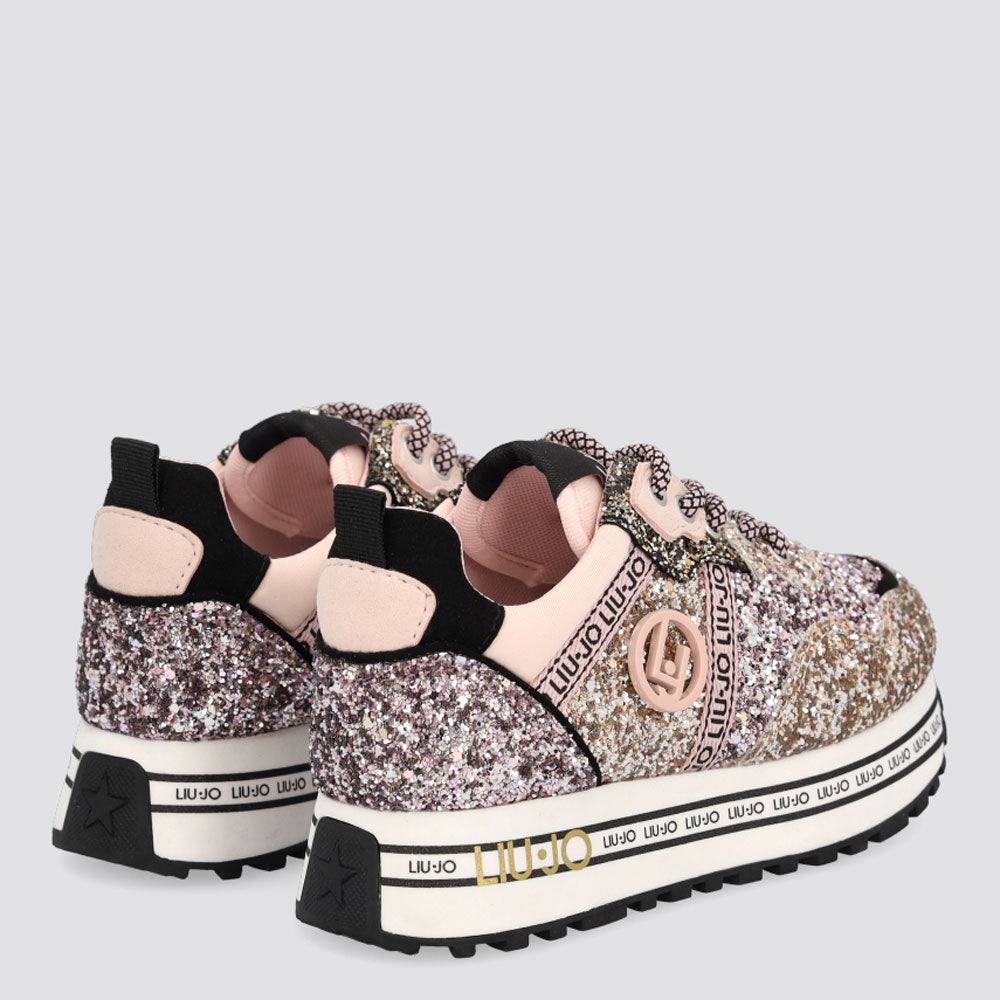 Scarpe Junior LIU JO linea Maxi Wonder 3 Sneakers Platform con Glitter Platino