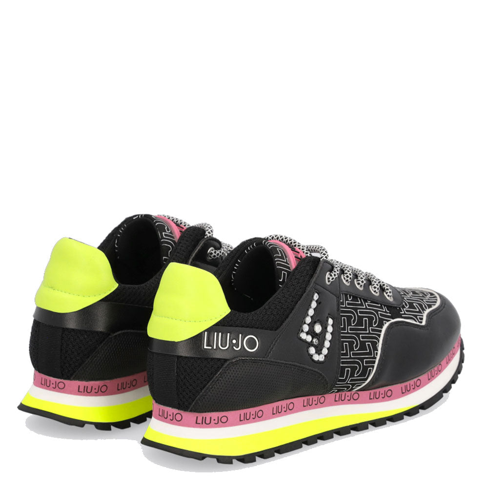 Scarpe Donna LIU JO linea Wonder 6 Sneakers Nere con Inserti in Raso Stampato Monogram