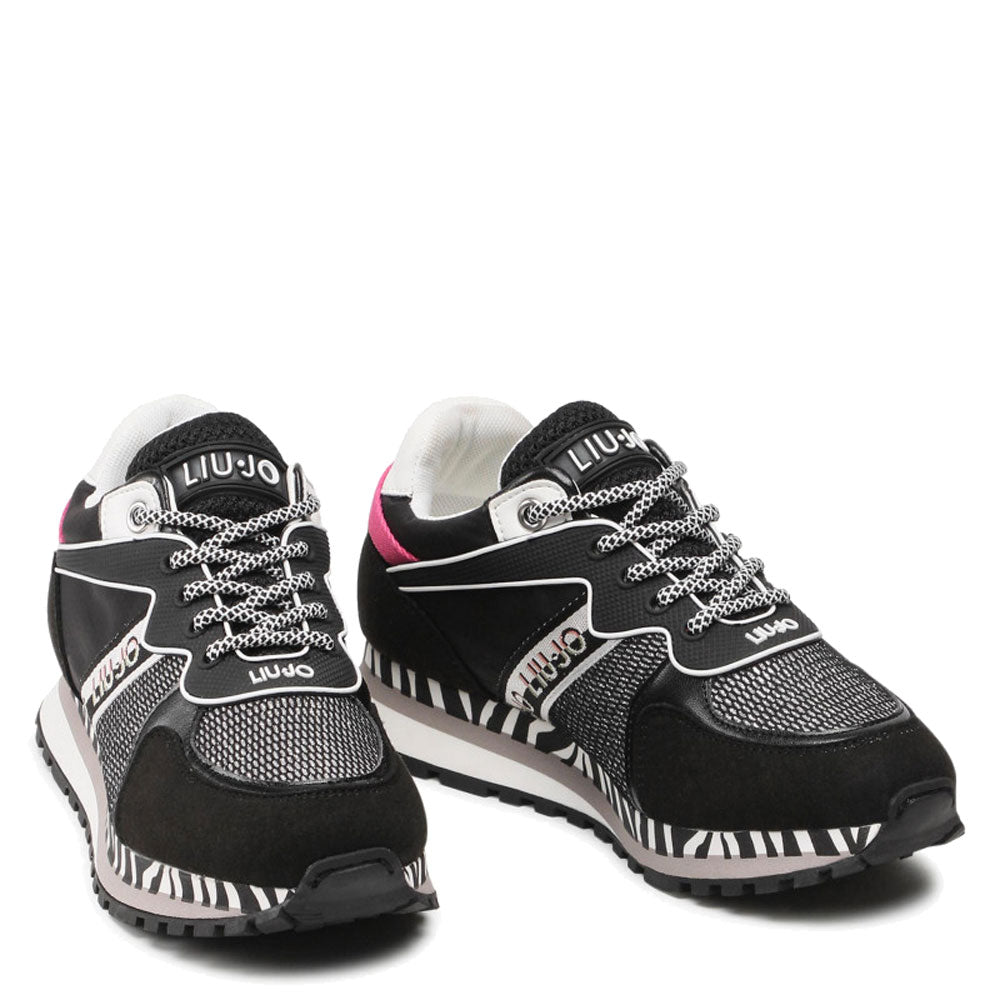 LIU JO Junior Shoes Wonder 7-Linie Sneakers aus schwarzem Mesh und Stoff mit Laminateffekt