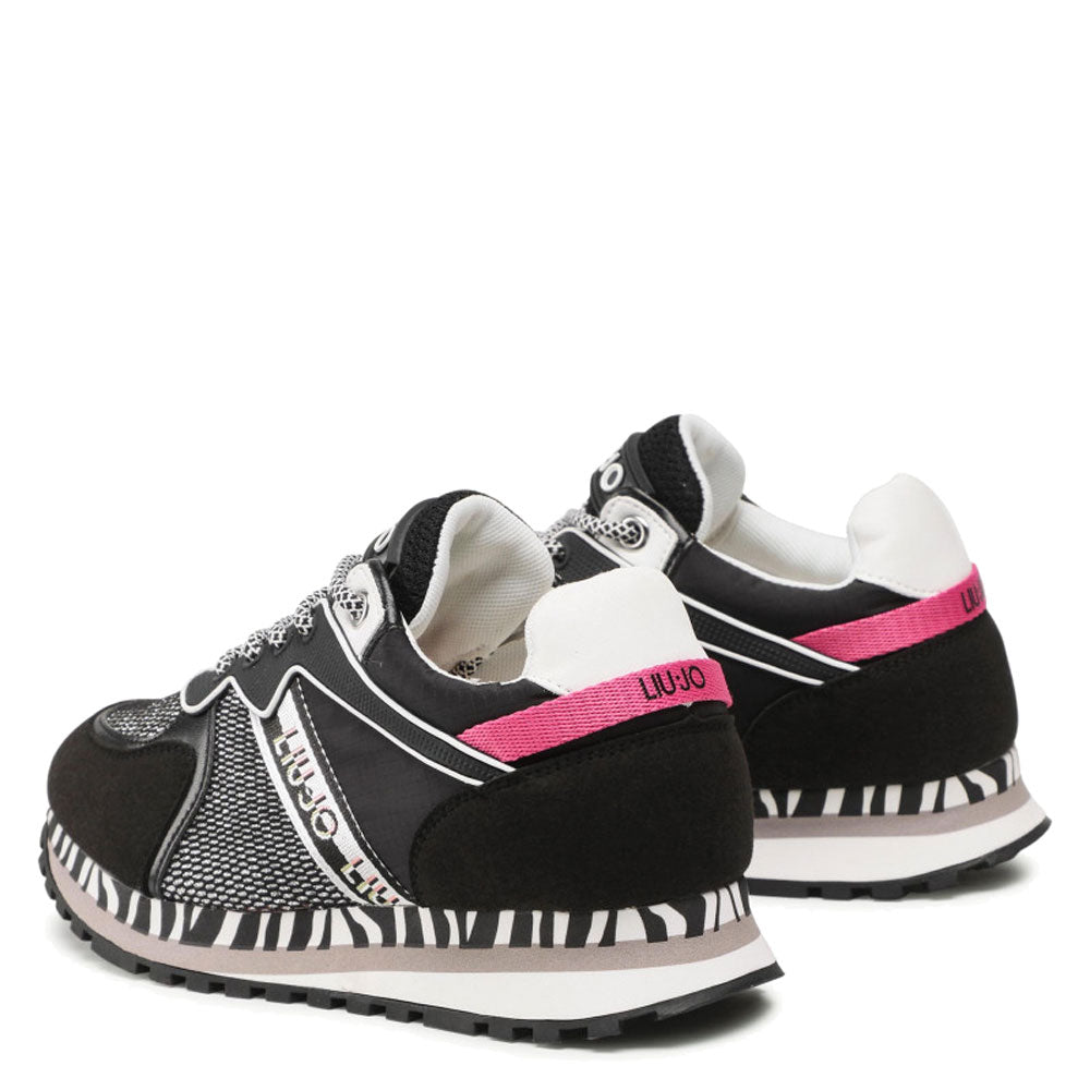 LIU JO Junior Shoes Wonder 7-Linie Sneakers aus schwarzem Mesh und Stoff mit Laminateffekt