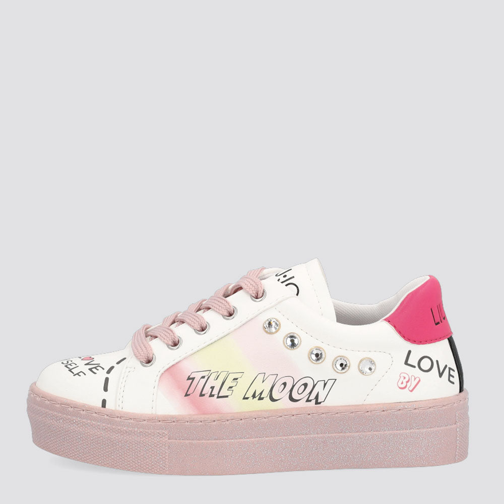 LIU JO Junior Schuhe Alicia Chic Linie 302 Sneakers mit Glitzer und Schmucksteinen, Farbe Weiß