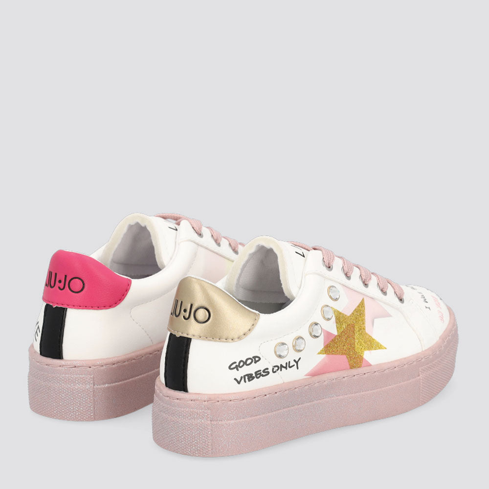 LIU JO Junior Schuhe Alicia Chic Linie 302 Sneakers mit Glitzer und Schmucksteinen, Farbe Weiß