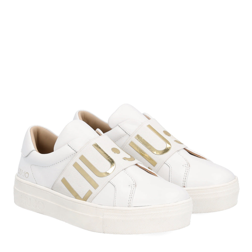 Scarpe Junior LIU JO linea Alicia 7 Sneakers Slip On in Pelle Bianca con Maxi Logo