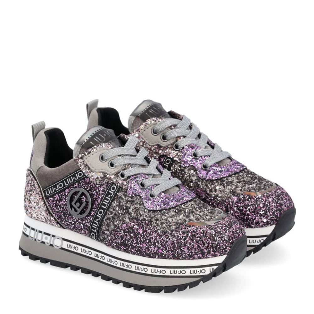 Damenschuhe LIU JO Sneakers Platform Maxi Wonder 253 mit Glitzer überall in Lila