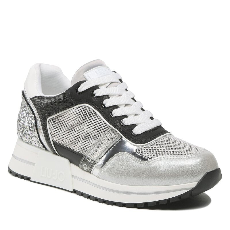 Damenschuhe LIU JO Kiss 03 Plateau-Sneaker mit Glitzer in der Farbe Silber-Schwarz