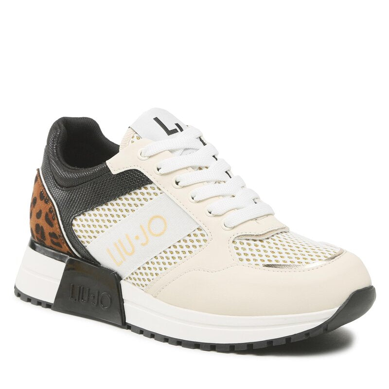 Damenschuhe LIU JO Kiss 06 Plateau-Sneaker aus Mesh und Animalier-Einsatz in den Farben Off White und Black