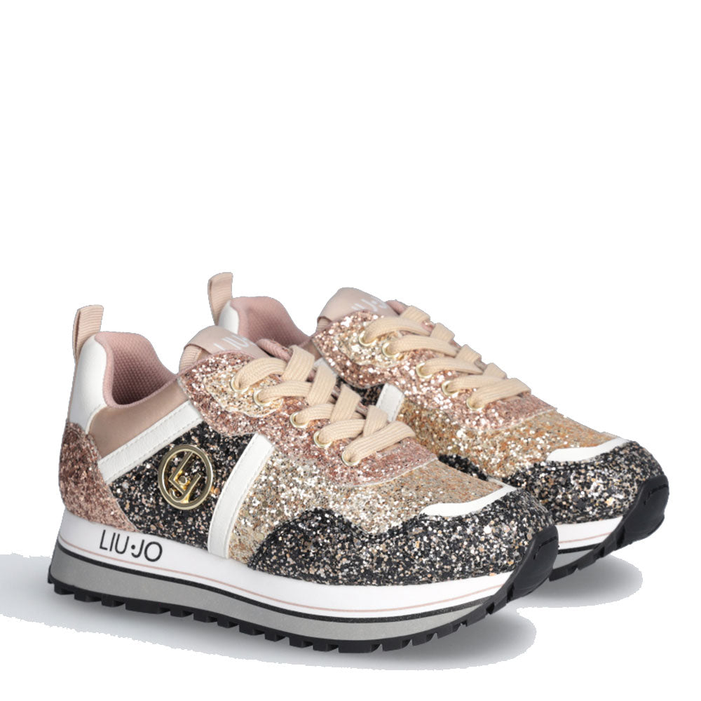 Scarpe LIU JO Maxi Wonder 604 Sneakers Platform con Glitter colore Oro e Bronzo