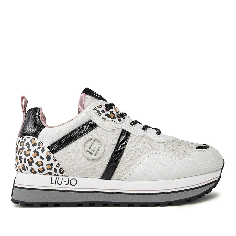 Scarpe Junior LIU JO Sneakers Platform Maxi Wonder 604 in Mesh e Dettaglio Animalier colore Bianco