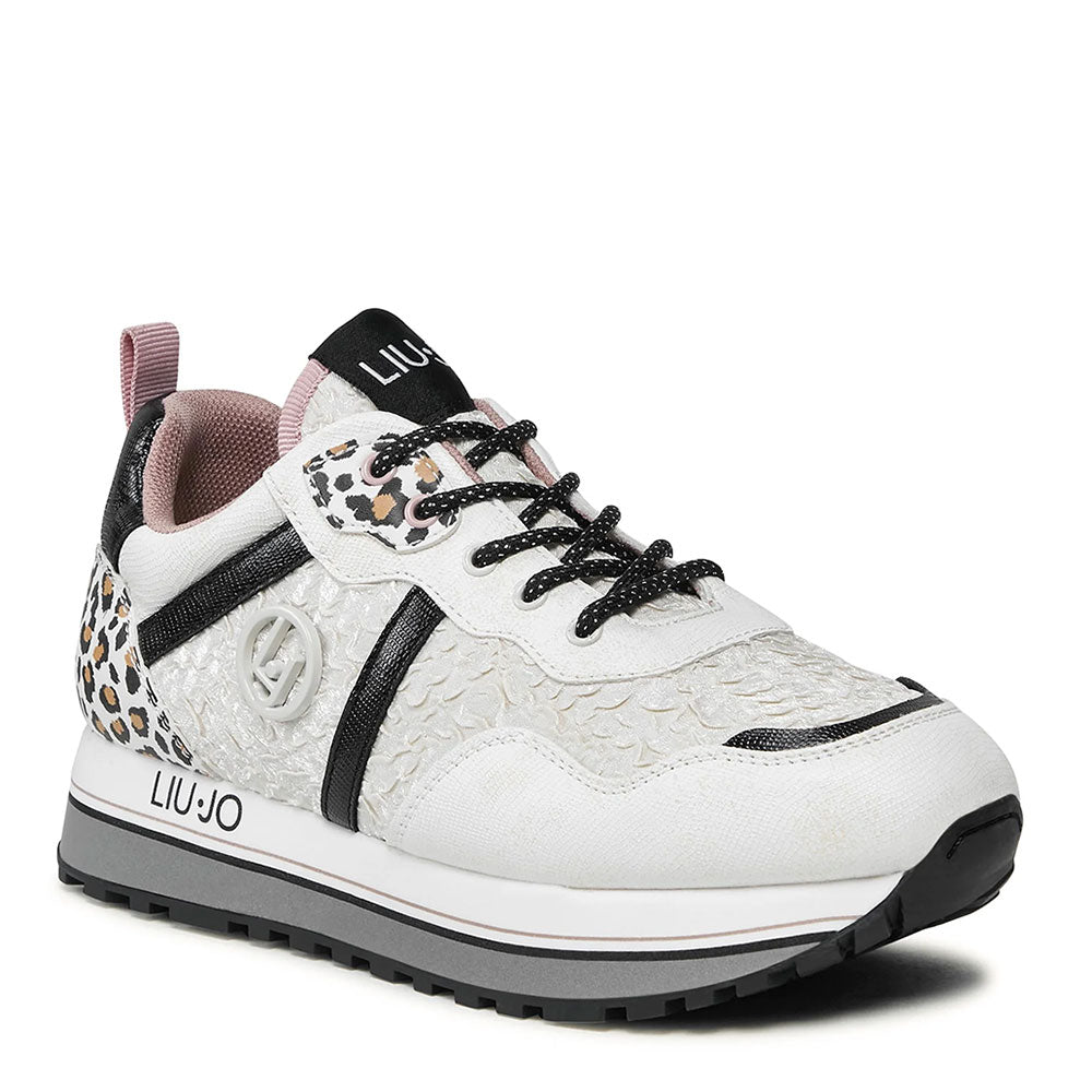 Scarpe Junior LIU JO Sneakers Platform Maxi Wonder 604 in Mesh e Dettaglio Animalier colore Bianco