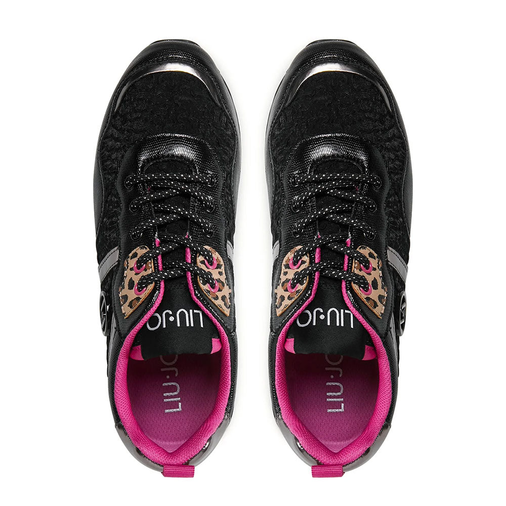 Scarpe Junior LIU JO Sneakers Platform Maxi Wonder 604 in Mesh e Dettaglio Animalier colore Nero