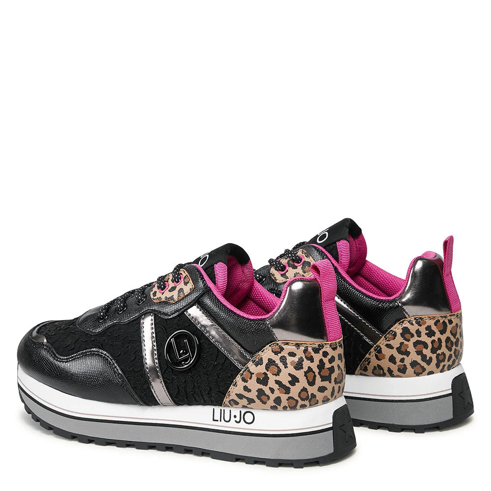 Scarpe Junior LIU JO Sneakers Platform Maxi Wonder 604 in Mesh e Dettaglio Animalier colore Nero