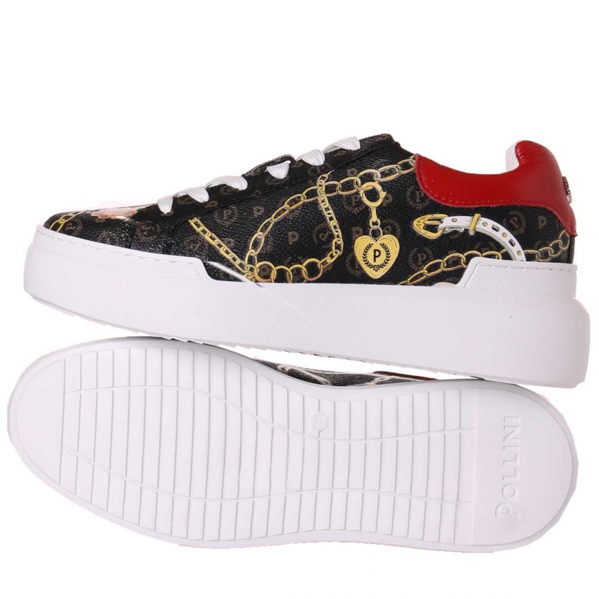 Damenschuhe POLLINI Sneakers Heritage Preppy Club Line mit roten Details