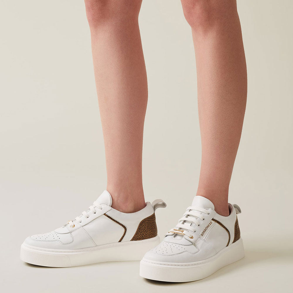 Scarpe Donna BORBONESE Sneakers in Pelle Bianca con Inserti OP Naturale e Nero a sconto Scarpe Donna BORBONESE Sneakers in Pelle Bianca con Inserti OP Naturale e Nero a sconto