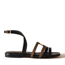 Scarpe Donna BORBONESE Sandali in Pelle Nera e Tela Rivestita OP Naturale