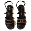 Scarpe Donna BORBONESE Sandali in Pelle Nera e Tela Rivestita OP Naturale