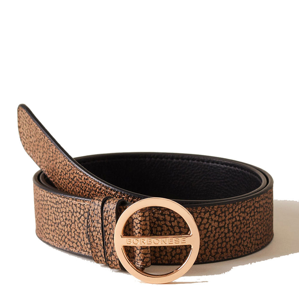 BORBONESE Damengürtel, Höhe 3,5 cm, aus natürlich beschichtetem Canvas und schwarzem Leder