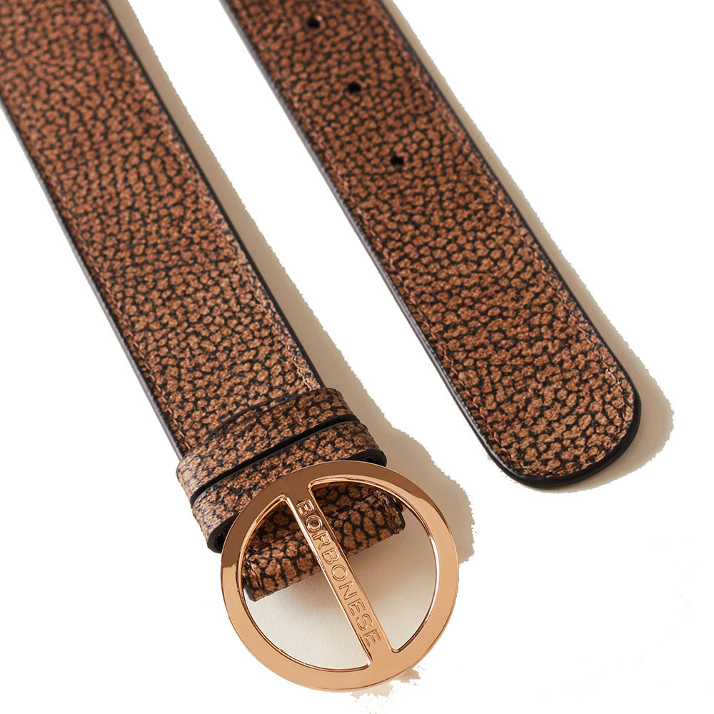 BORBONESE Damengürtel, Höhe 3,5 cm, aus natürlich beschichtetem Canvas und schwarzem Leder