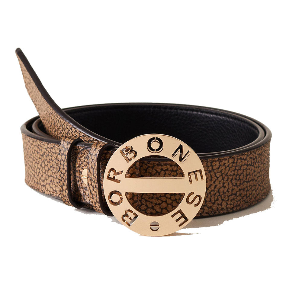 Cintura Donna h 3 cm BORBONESE in Tela Rivestita Op Naturale e Pelle Nera