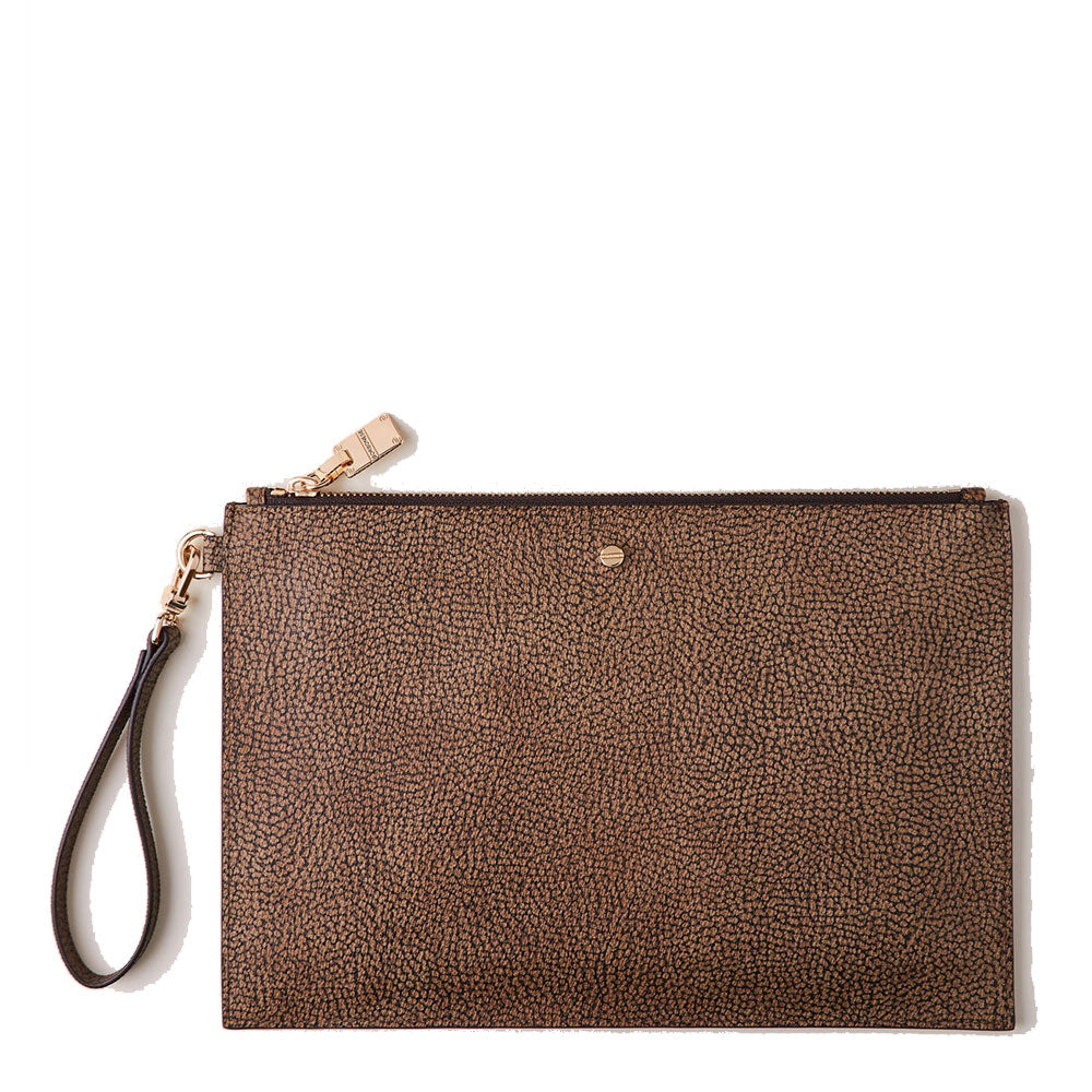 Necessaire Piatto con Maniglia BORBONESE in Tela Rivestita Op Naturale