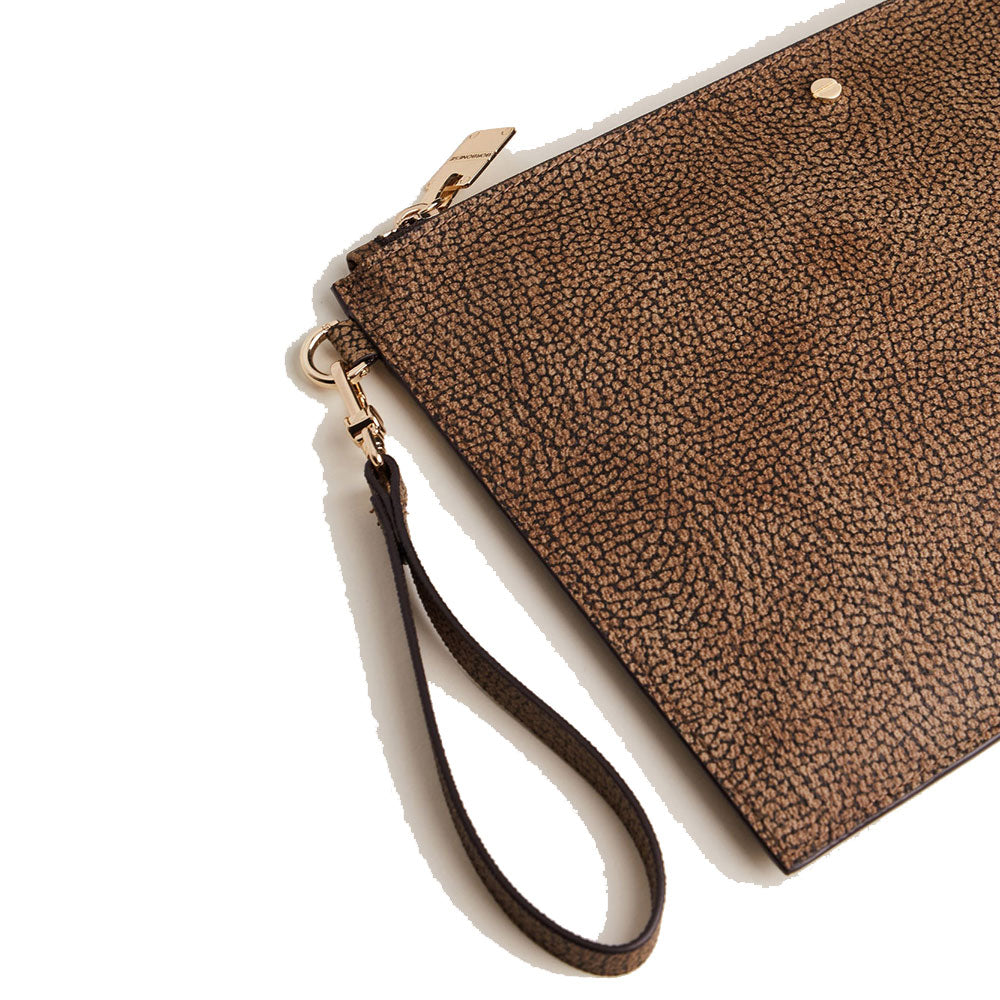 Necessaire Piatto con Maniglia BORBONESE in Tela Rivestita Op Naturale
