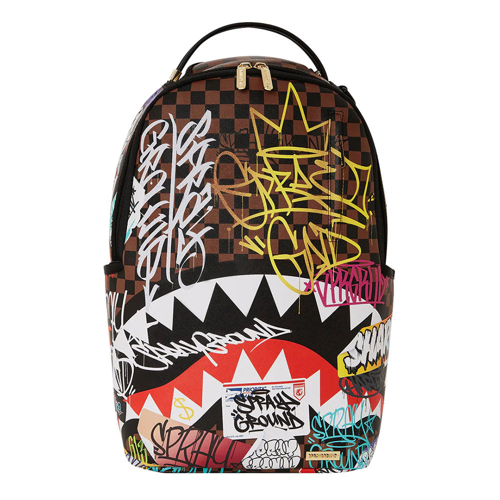 SPRAYGROUND Rucksack mit Tagged Up Sharks-Aufdruck in Paris Brown