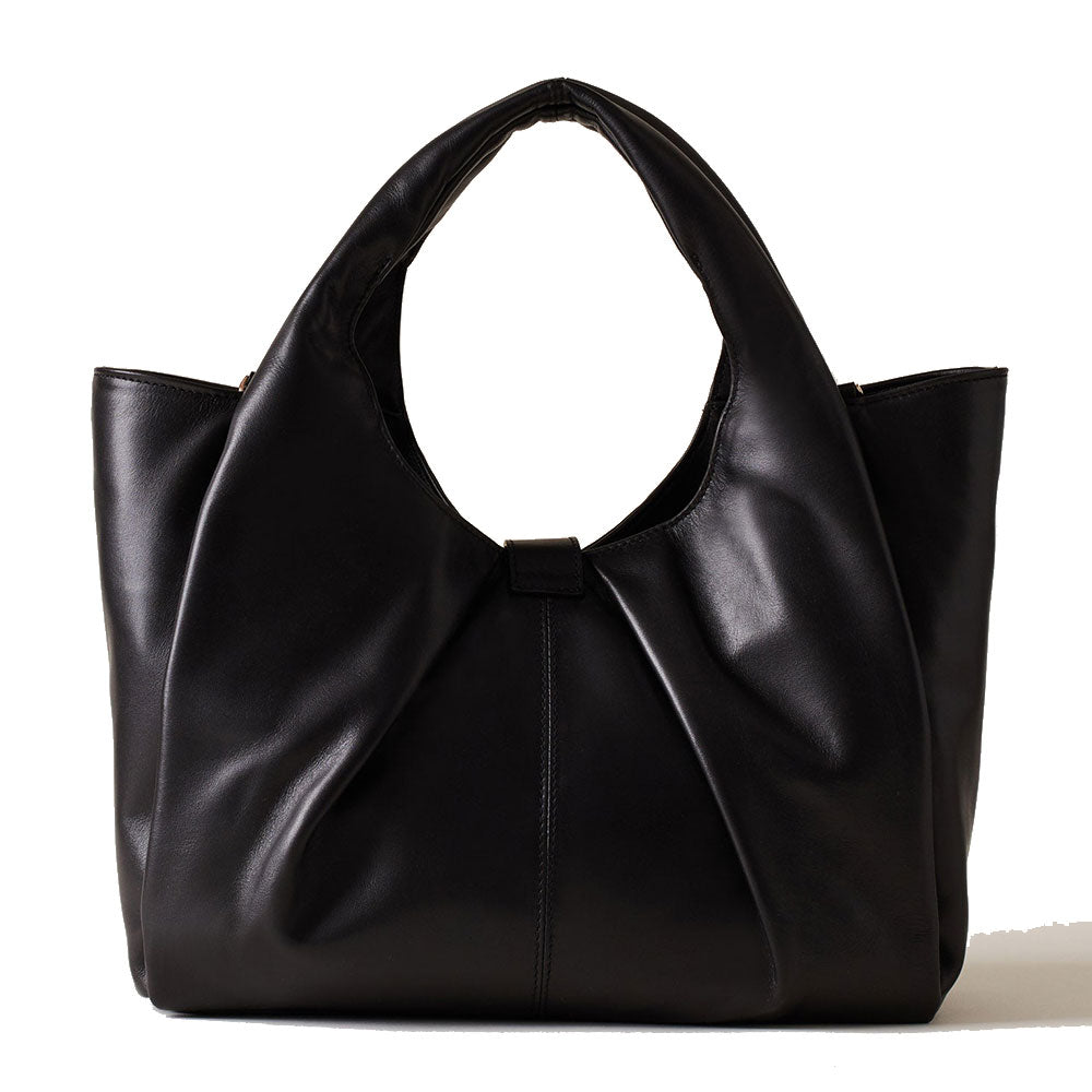 BORBONESE Mittelgroße Damenhandtasche der Cortina-Linie aus schwarzem Nappa-Kalbsleder