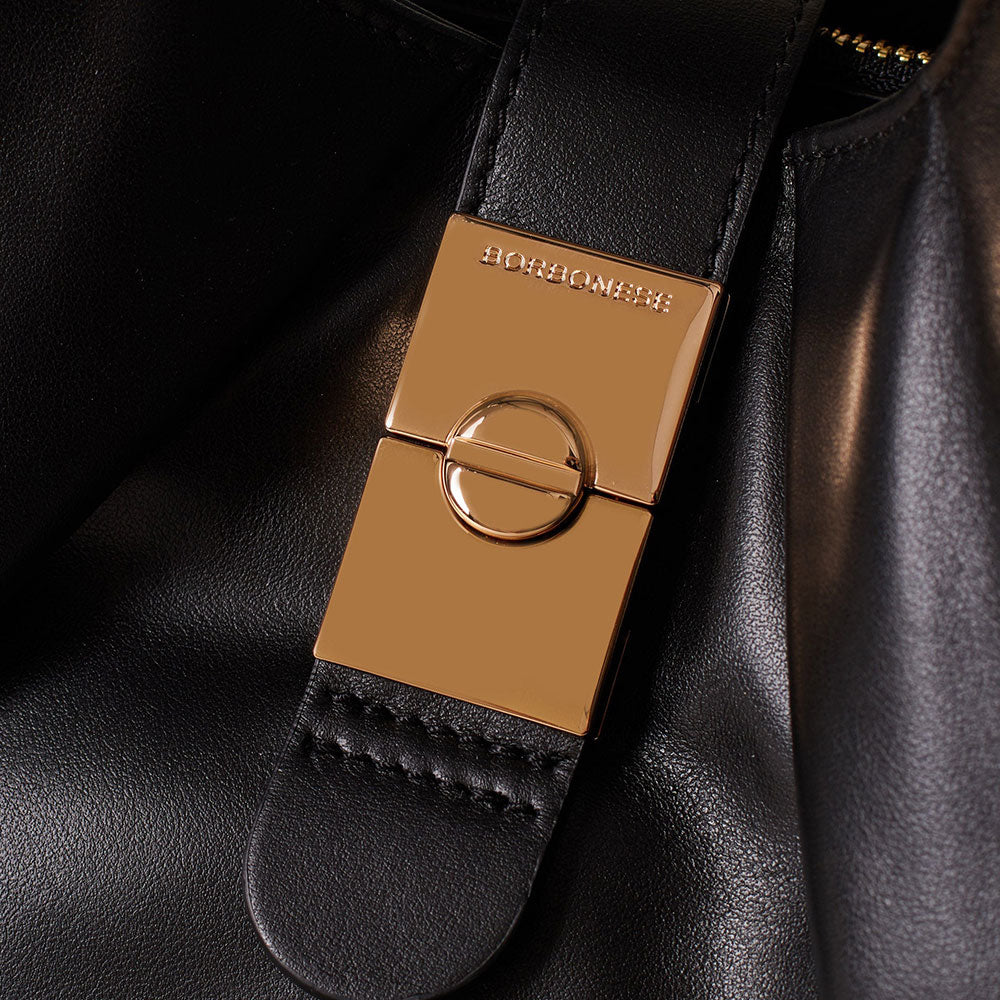 BORBONESE Mittelgroße Damenhandtasche der Cortina-Linie aus schwarzem Nappa-Kalbsleder