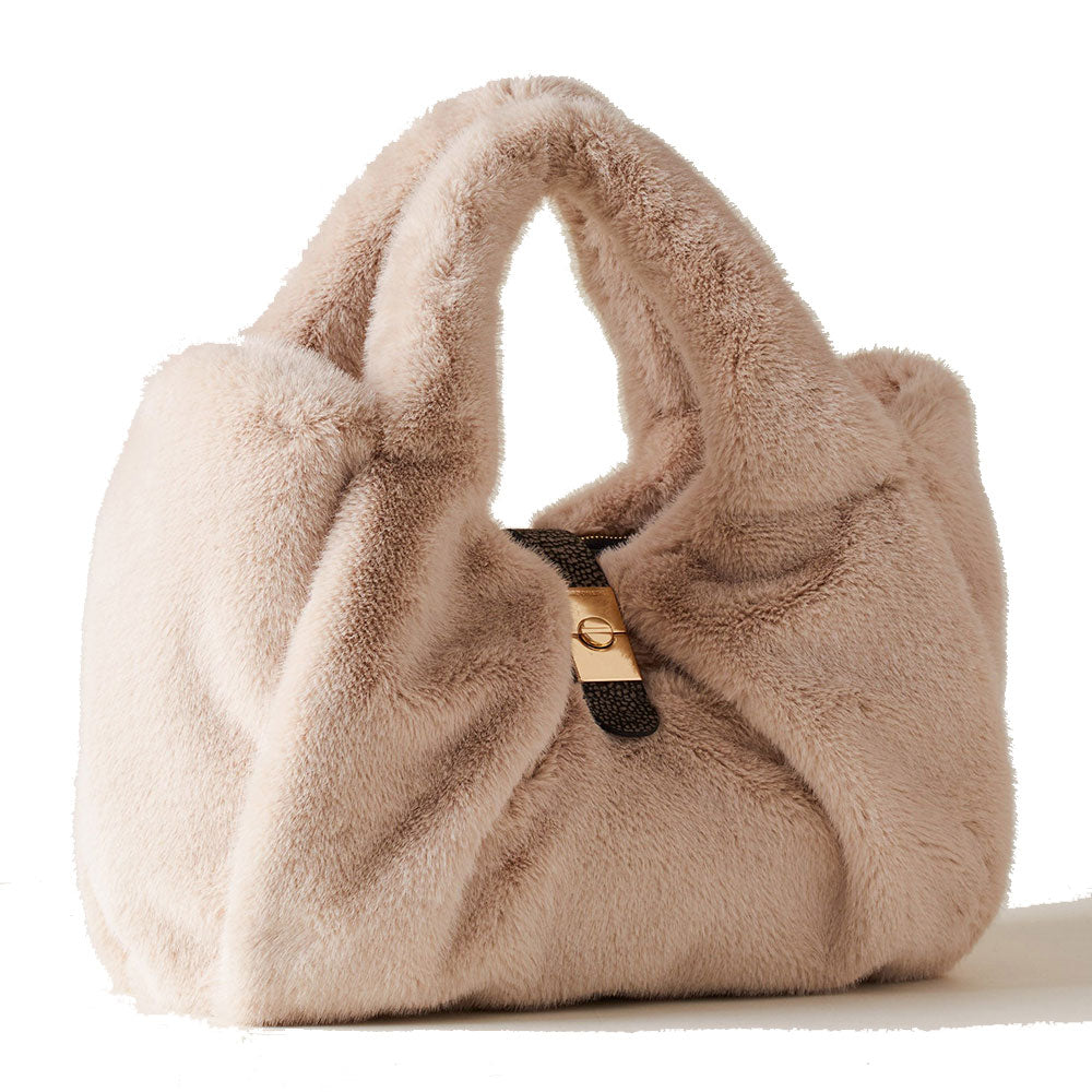 Borsa Donna a Mano Media BORBONESE linea Cortina in Tessuto Effetto Pelliccia color Cachemire