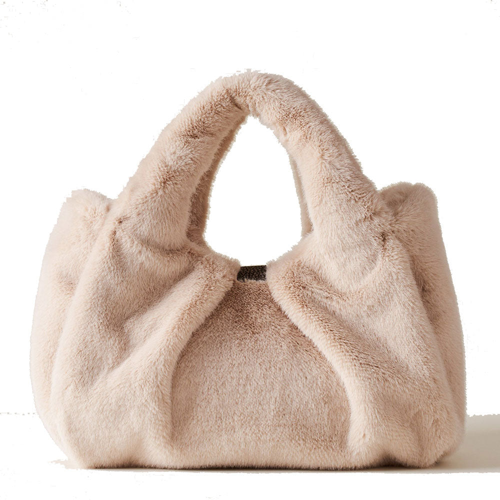 Borsa Donna a Mano Media BORBONESE linea Cortina in Tessuto Effetto Pelliccia color Cachemire