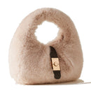 Women's Cashmere Faux Fur Fabric Small Hobo Bag BORBONESE Cortina