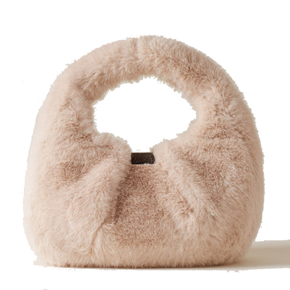 Women's Cashmere Faux Fur Fabric Small Hobo Bag BORBONESE Cortina