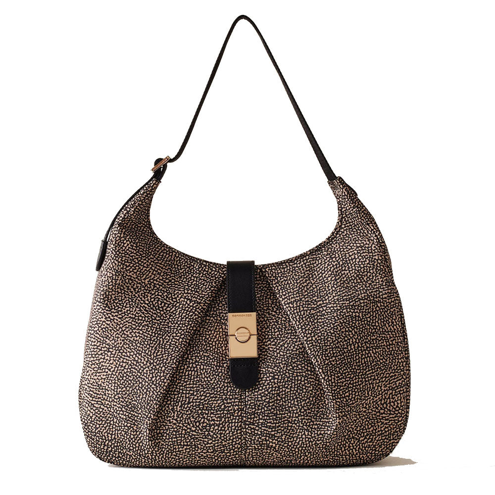 Borsa Donna Hobo Medium BORBONESE in Tessuto linea Cortina Colore OP Naturale e Nero