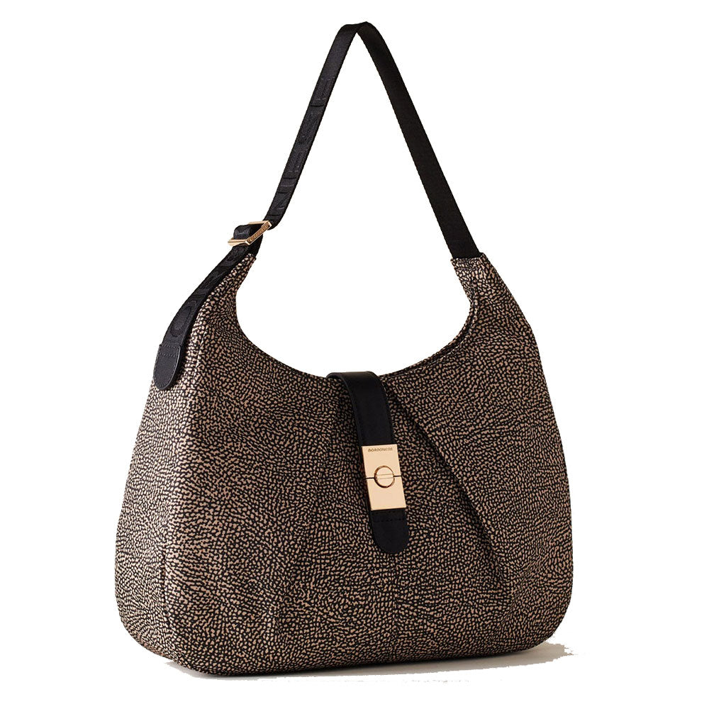 Borsa Donna Hobo Medium BORBONESE in Tessuto linea Cortina Colore OP Naturale e Nero