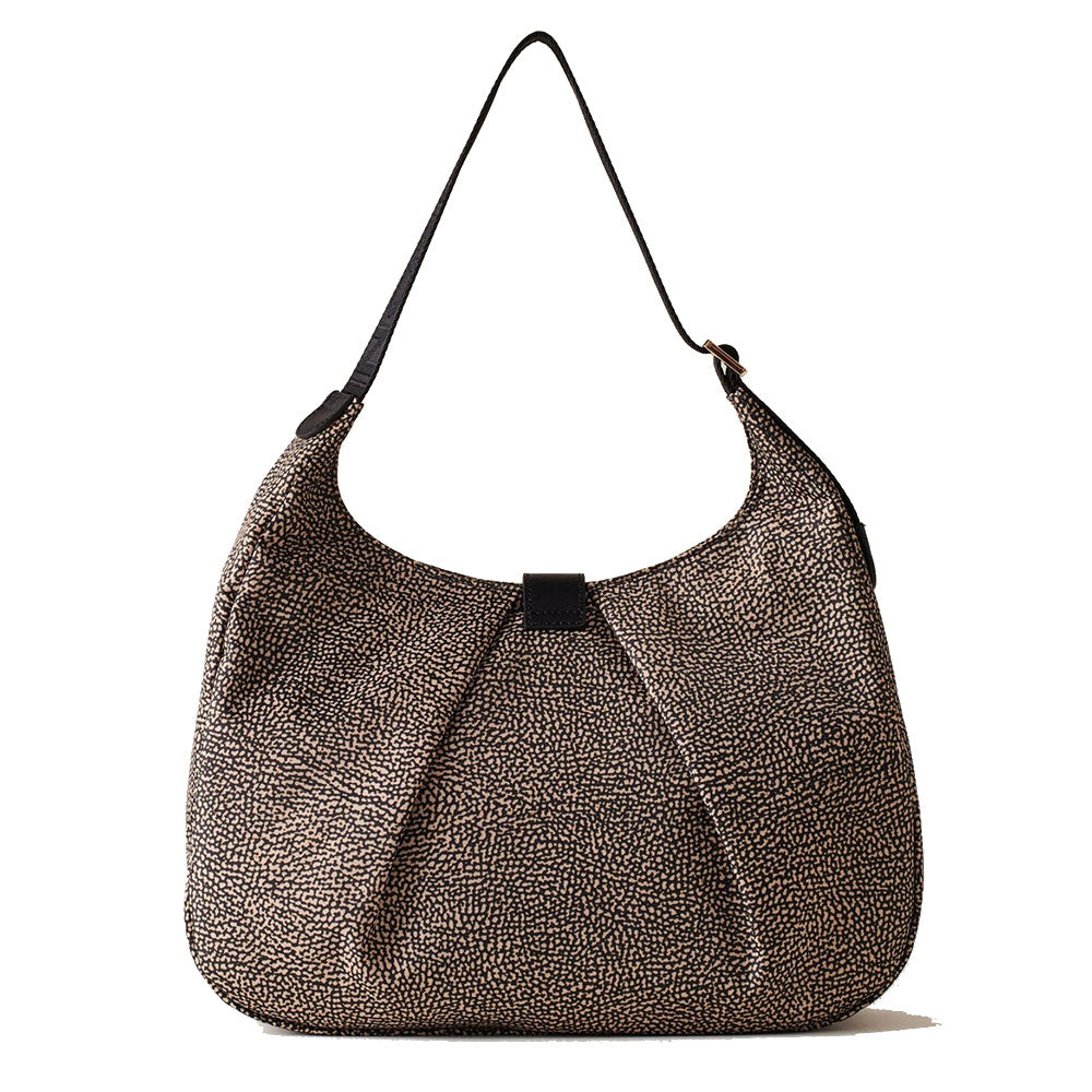 Borsa Donna Hobo Medium BORBONESE in Tessuto linea Cortina Colore OP Naturale e Nero