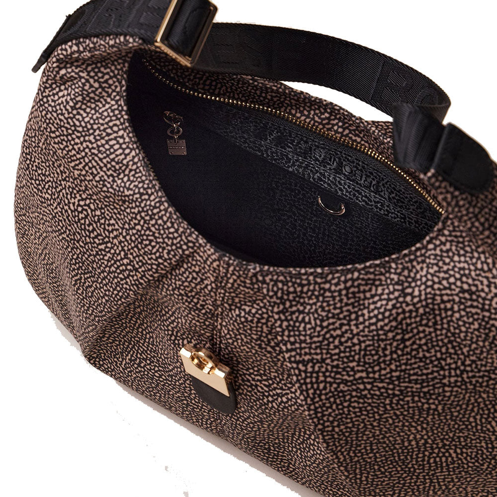 Borsa Donna Hobo Medium BORBONESE in Tessuto linea Cortina Colore OP Naturale e Nero