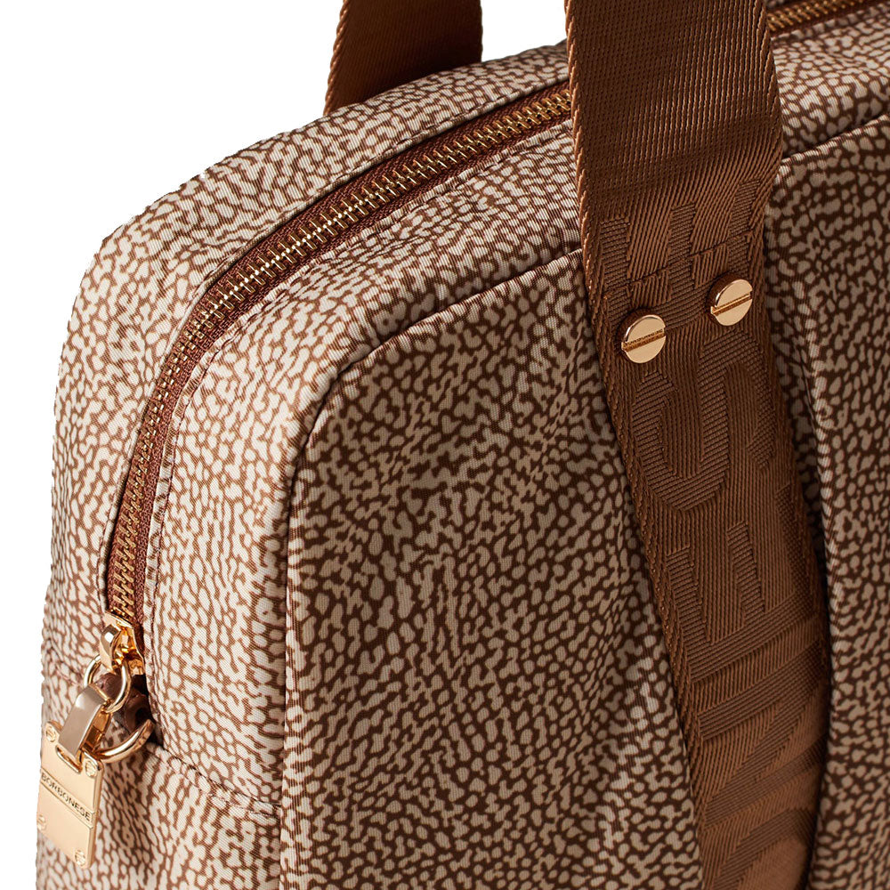 BORBONESE Damenhandtasche, Cloudette Medium-Linie, aus beigem und braunem Jet Op-Stoff