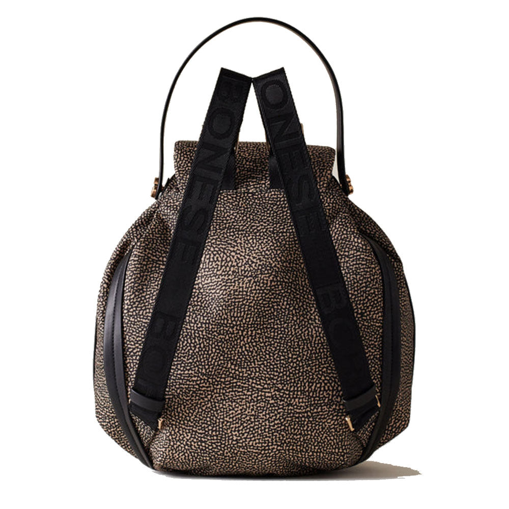 Women's Medium Nylon and Leather Backpack BORBONESE New Orbit in OP Natural and Black