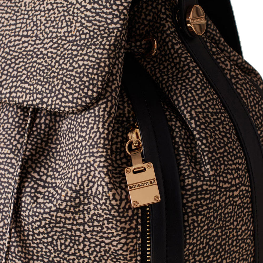 Women's Medium Nylon and Leather Backpack BORBONESE New Orbit in OP Natural and Black