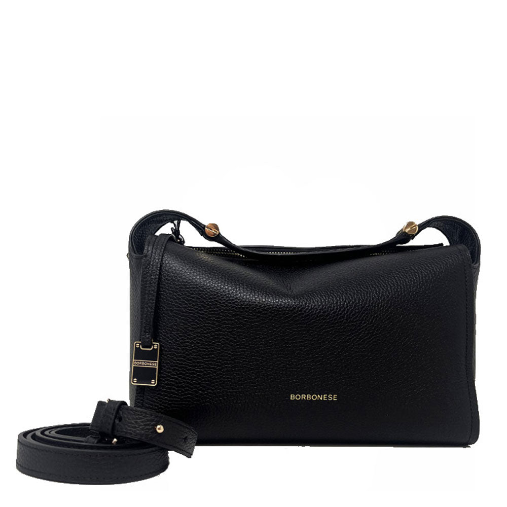 BORBONESE Damenhandtasche, Linie Livre Medium, aus schwarzem Leder