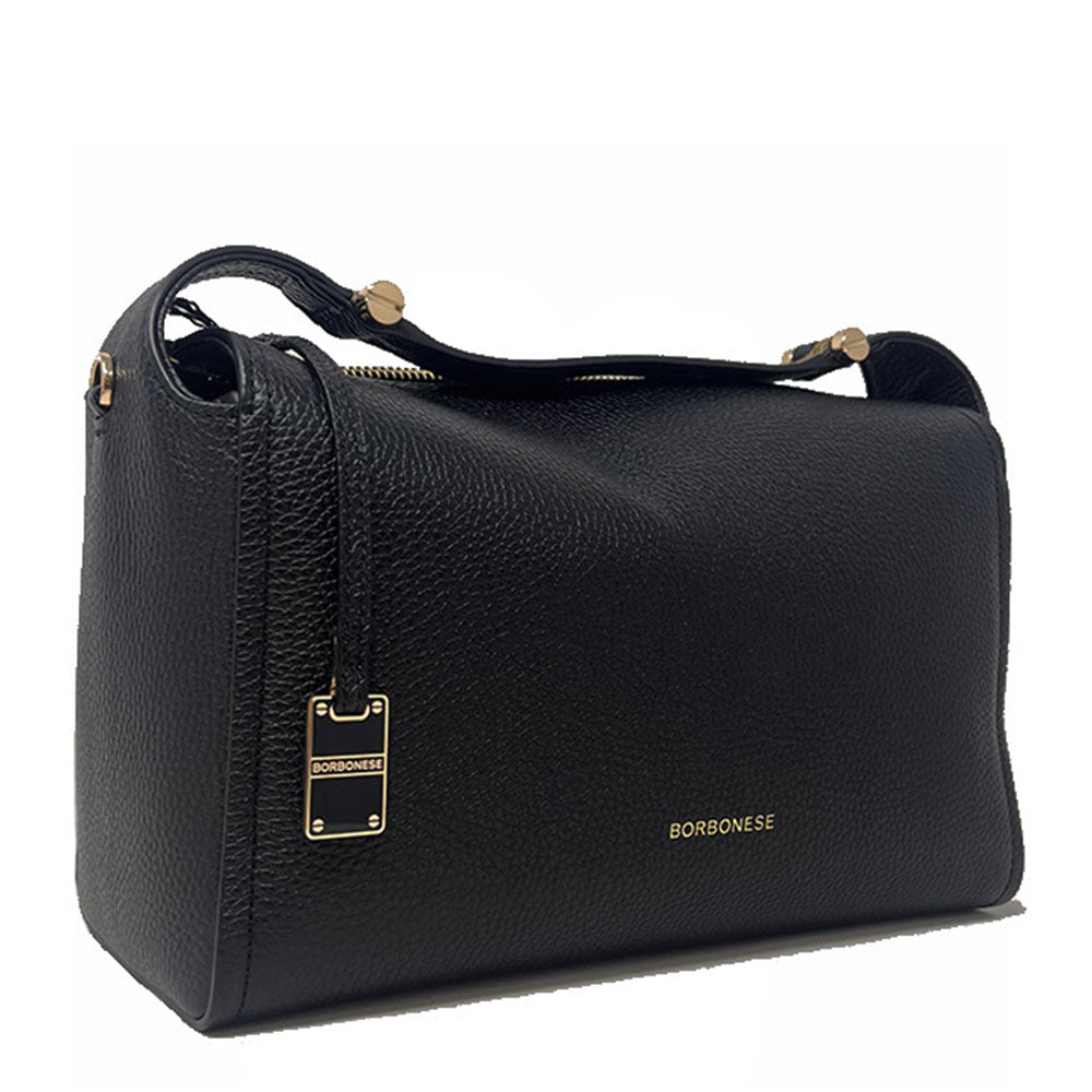 BORBONESE Damenhandtasche, Linie Livre Medium, aus schwarzem Leder