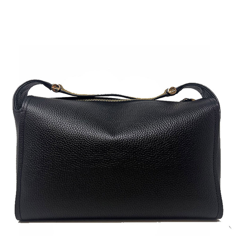 BORBONESE Damenhandtasche, Linie Livre Medium, aus schwarzem Leder