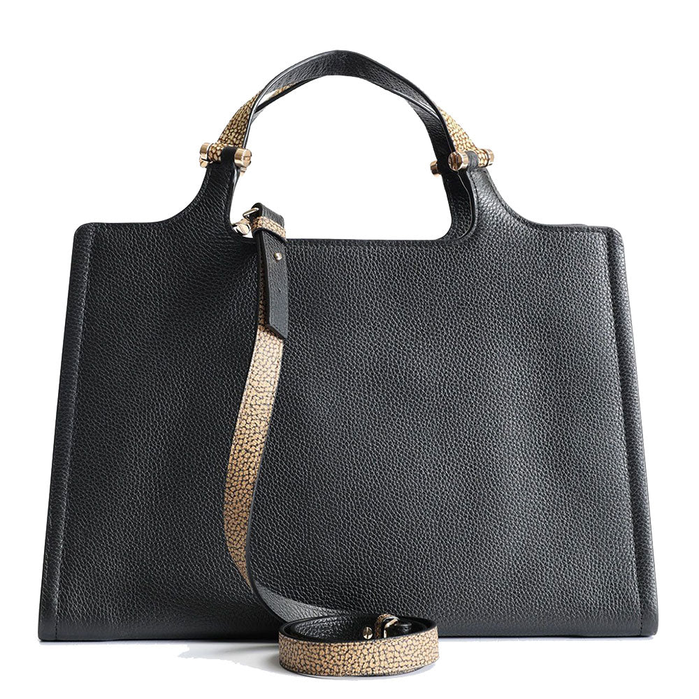 Borsa Donna Bauletto BORBONESE linea Livre Medium in Pelle Nera