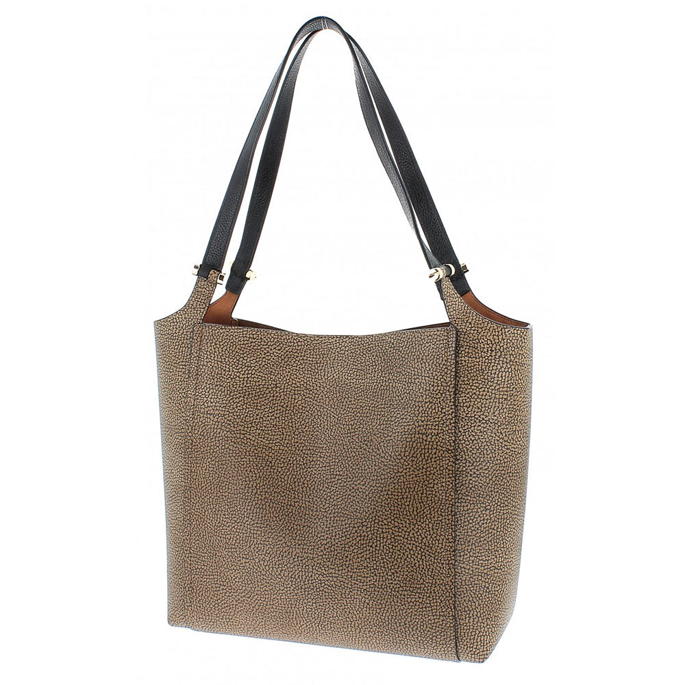 Borsa Donna Shopping BORBONESE linea Bolt Medium in Tela Rivestita OP e Pelle Nera