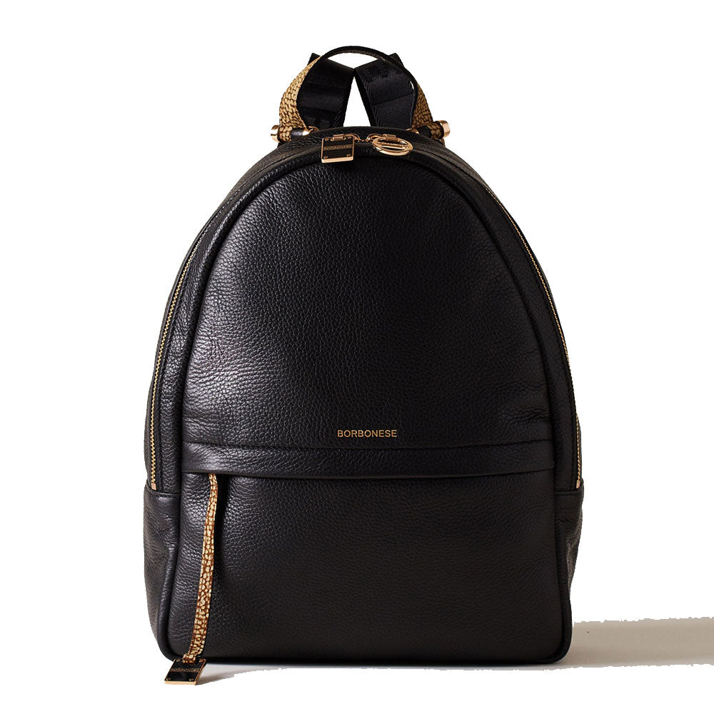 BORBONESE Damenrucksack Bolt Medium aus schwarzem Leder