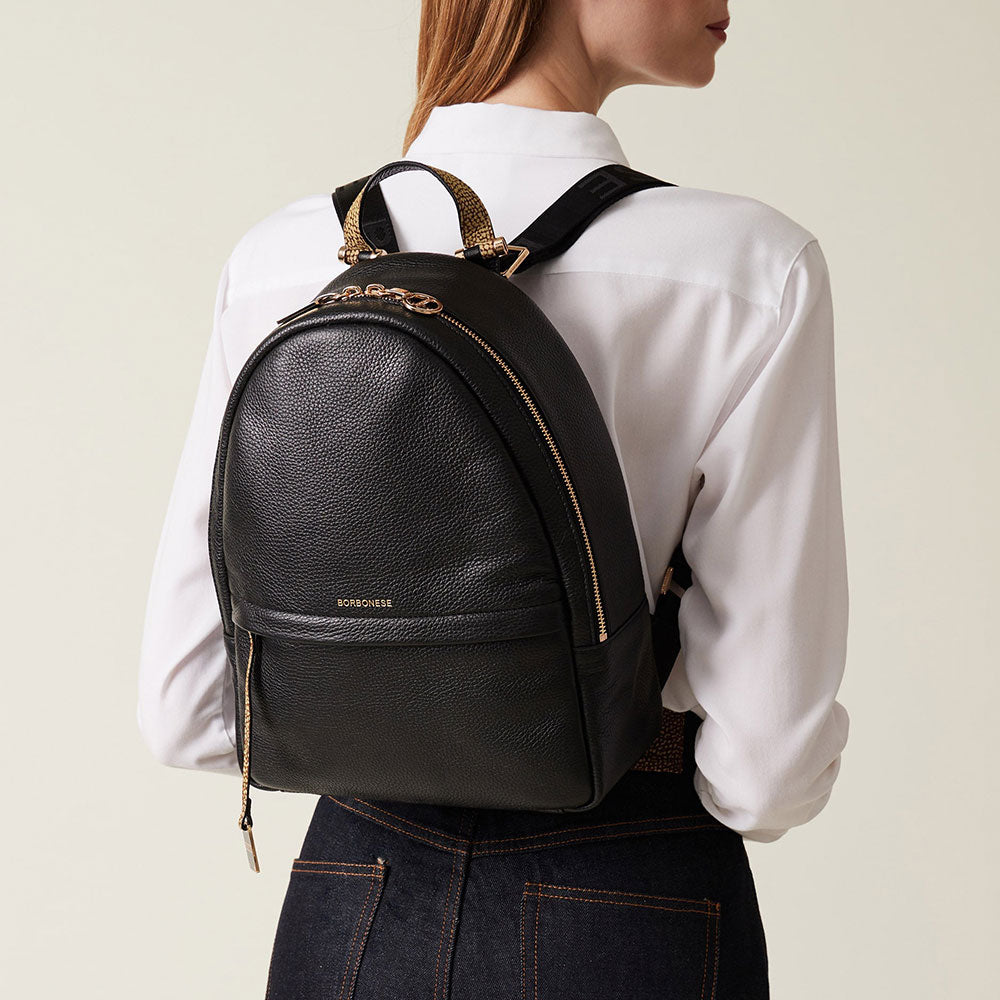 BORBONESE Damenrucksack Bolt Medium aus schwarzem Leder