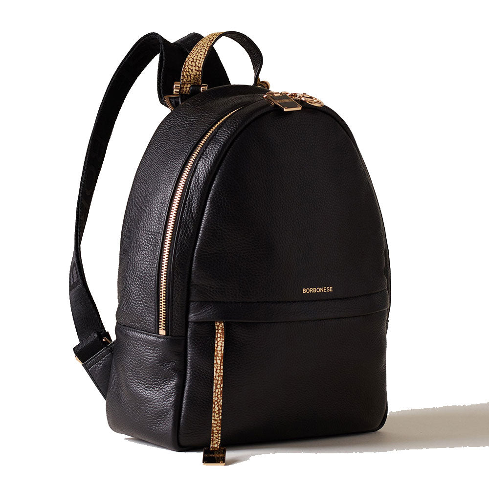 BORBONESE Damenrucksack Bolt Medium aus schwarzem Leder
