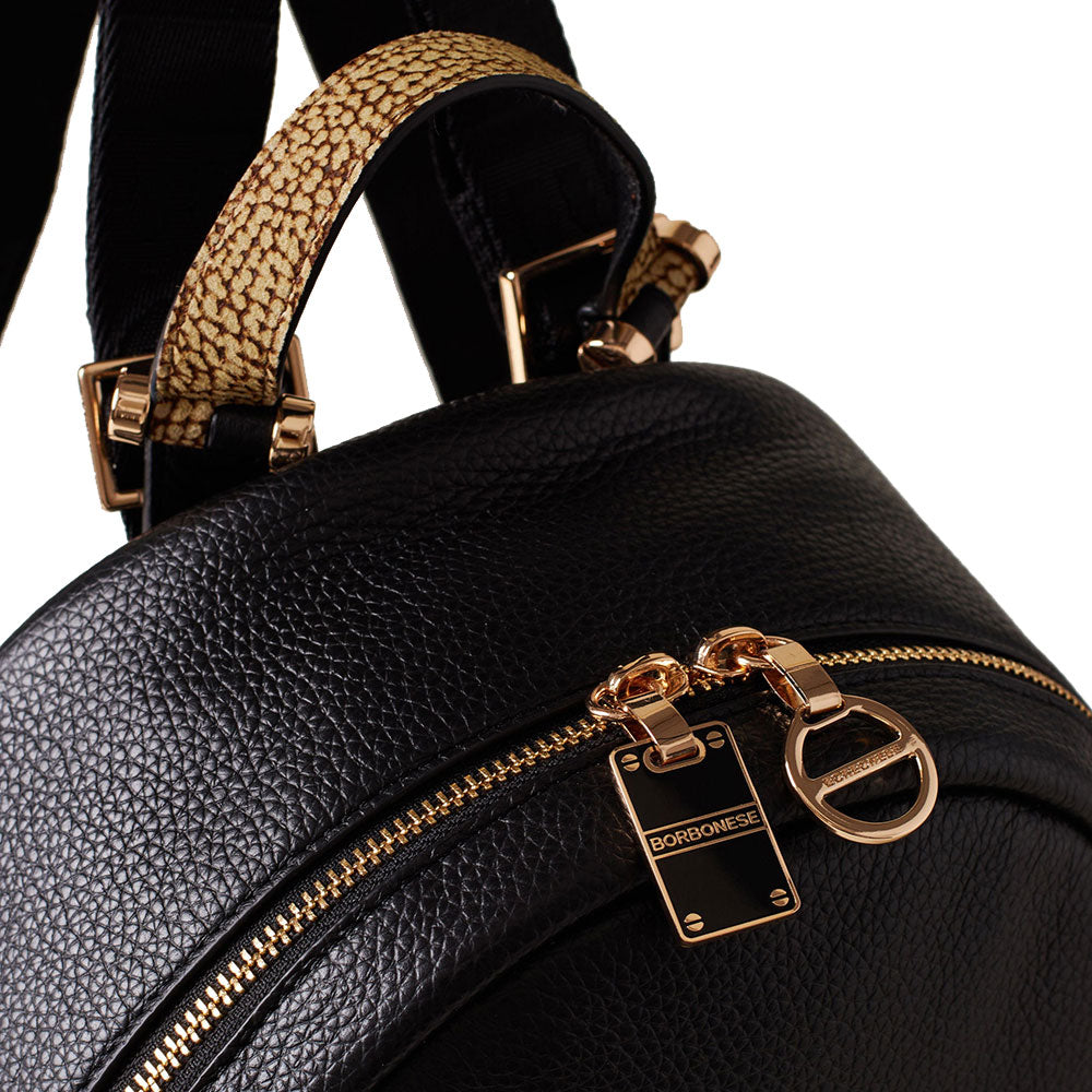 BORBONESE Damenrucksack Bolt Medium aus schwarzem Leder