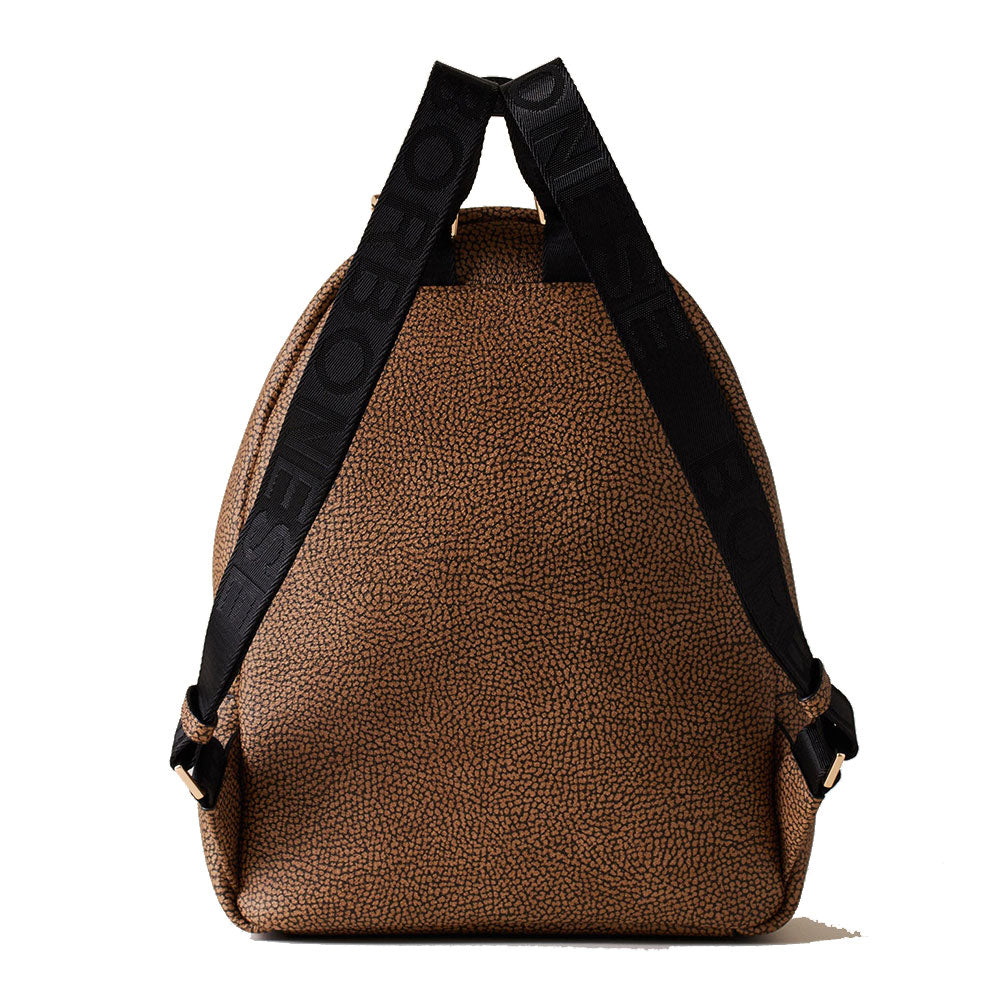 BORBONESE Damenrucksack Bolt Medium aus OP-beschichtetem Canvas und schwarzem Leder